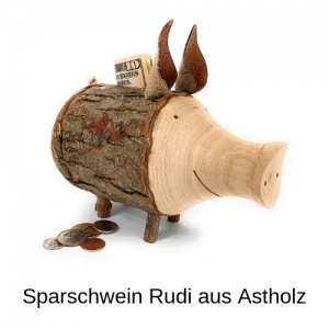Lustige Geschenke - Sparschwein Rudi aus Astholz